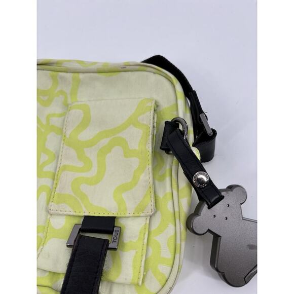 Tous Crossbody Bag Lime Green White Kaos Messenger Nylon Zip Pockets Bear Charm - Picture 3 of 16